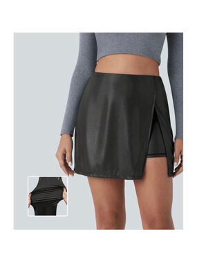 NWT Halara Softlyzero™ Faux Leather High Waisted Split Hem Skort- Size Medium